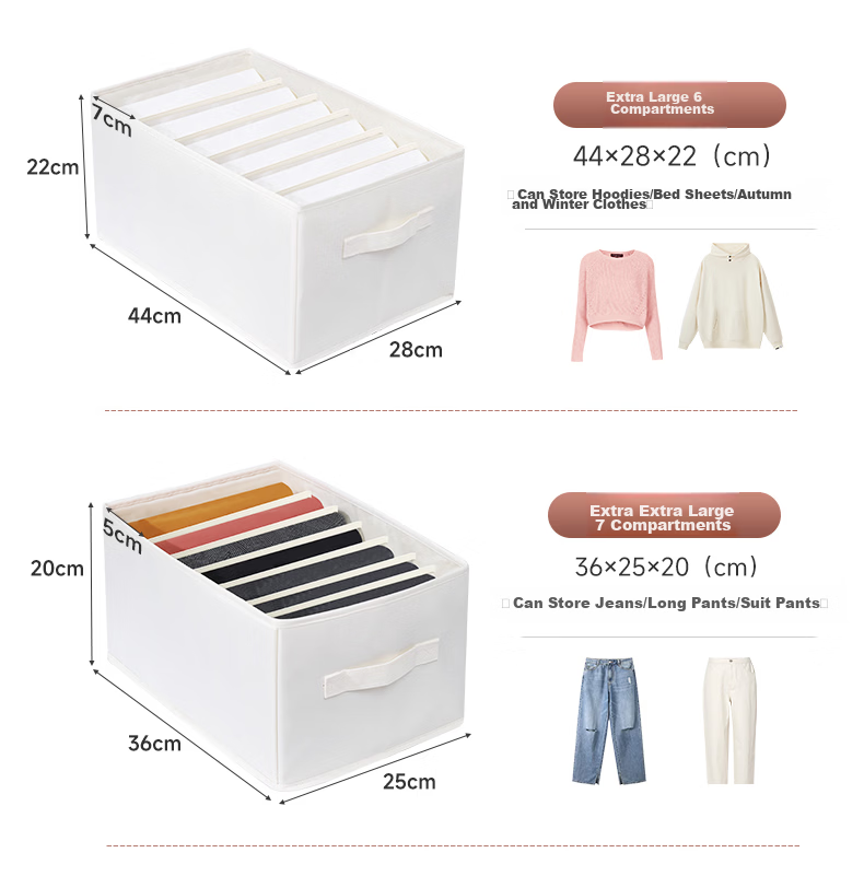 Baicaoyuan Storage Box, Clothes And Pants Organizer, Fabric Lint-Free Underwear Drawer Divider, Foldable Organizer, Large Size with Extra Height, 1 Piece 8