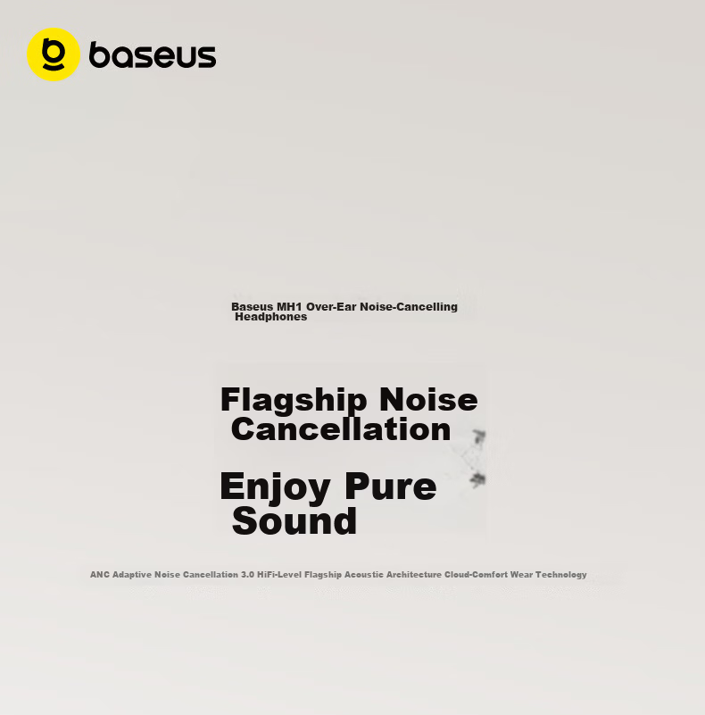 BASEUS MH1 Over-Ear Noise Cancelling Bluetooth Headphones Active Noise Cancellation Dual Gold Standard HiFi Certified 80H Battery Life Compatible with Apple Huawei Xiaomi Oppo Phones Gift 1