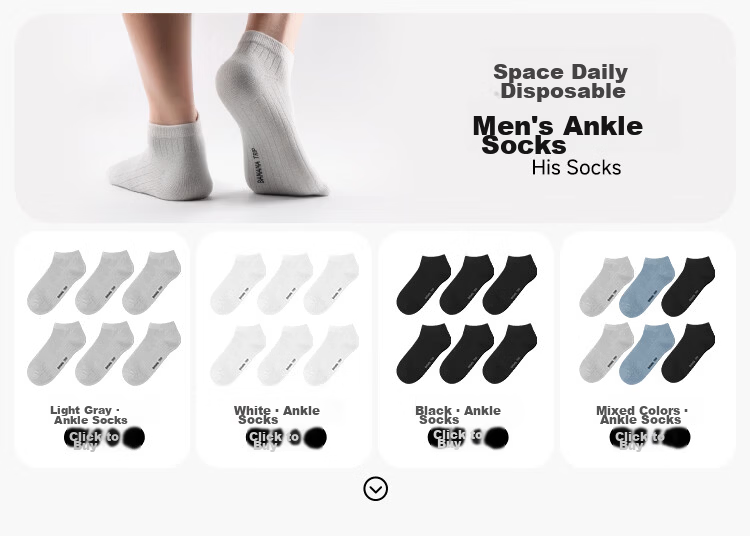 BANANA TRIP Disposable Men's Short Crew Socks Four Seasons Daily Cotton Socks [10A Antibacterial] Vacuum Compressed Individual Pack Black 27