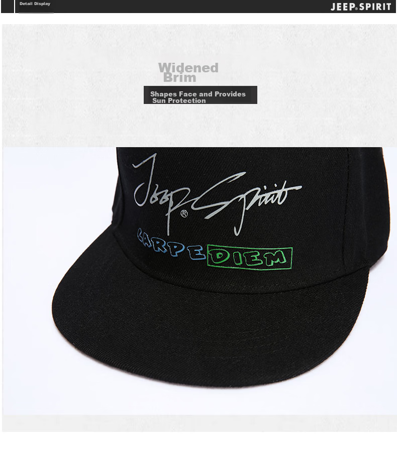 JEEP Men's Baseball Cap Fashion Trendy Duckbill Hat Sports Outdoor Travel Flat Brim Cap A0262 Black 11