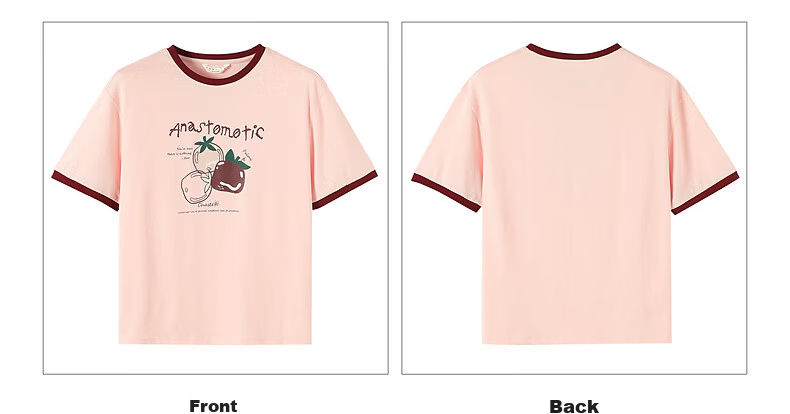 TonLion 2026 Summer Women's Color-Block Collar Short Sleeve T-Shirt with Fruit Pattern, Versatile, Fashionable, Comfortable, Premium Women's T-Shirt 19