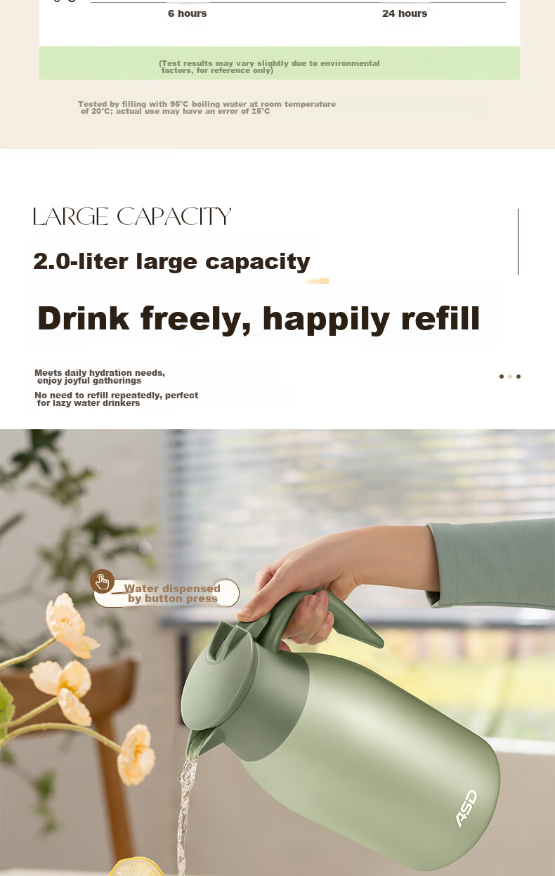 ASD Large Capacity Household Thermos Flask Insulated Bottle 304 Stainless Steel 2L Kettle RWS20P4WG-S 8