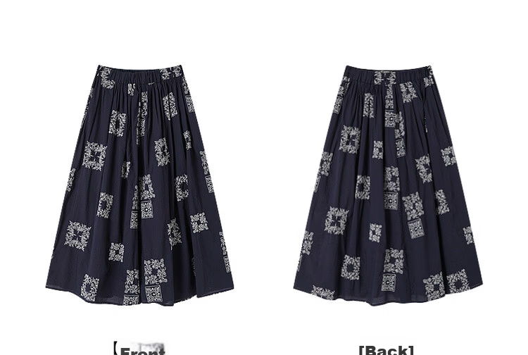 Demana Pure Cotton Poetry Summer Vintage Color-Block Embroidered Elastic Waist Slimming Mid-Length Skirt for Women 20