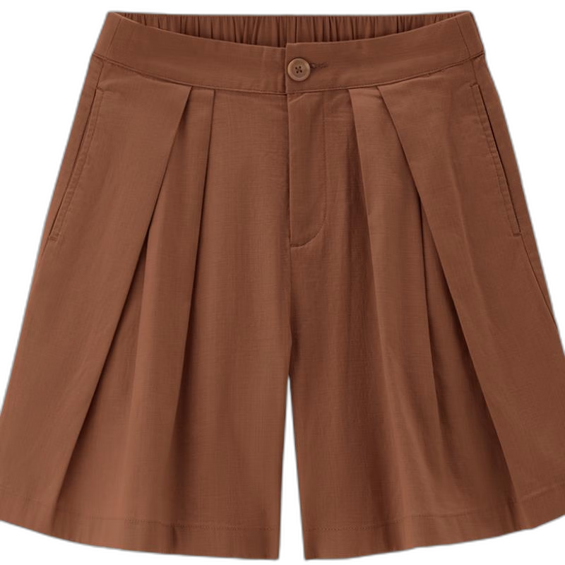 Giordano Women's Summer Lightweight Lyocell Pleated Wide-Leg Shorts with Elastic Waistband 05405305