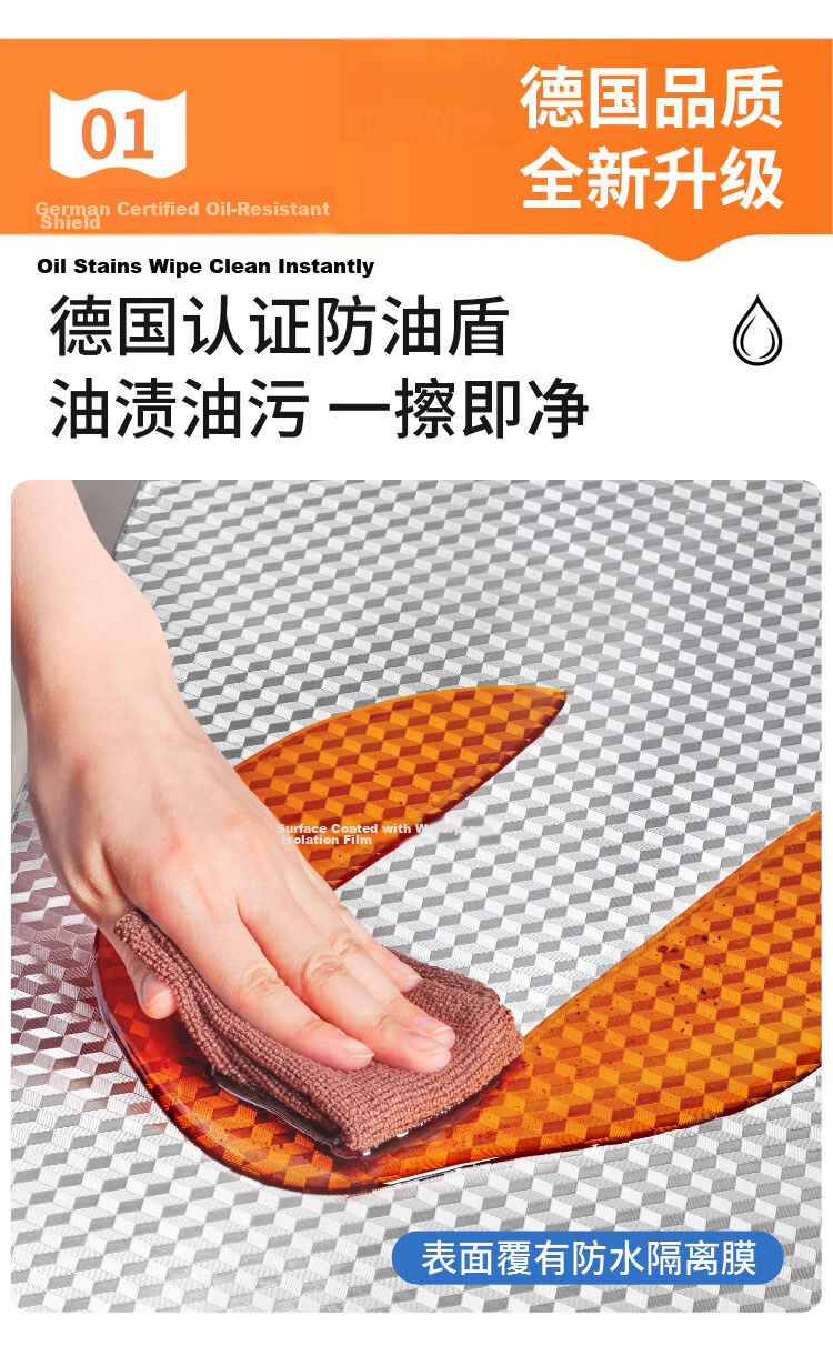 Washi Kitchen Oil-Proof Sticker High-Temperature Resistant Waterproof Aluminum Foil Self-Adhesive Thickened Cube Grid 10*0.6m 9