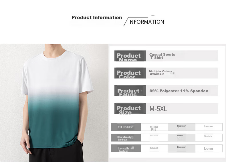 ROMON Men's Short Sleeve T-Shirt Summer Gradient Quick-Dry Breathable Cool Ice Silk Top Light Blue M 8210 9