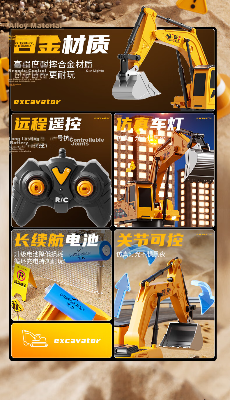 Miaobeile Children's Toy Remote Control Car for Boys 3-6 Years Old Large Alloy Remote Control Excavator Engineering Vehicle Birthday Gift for Boys 2