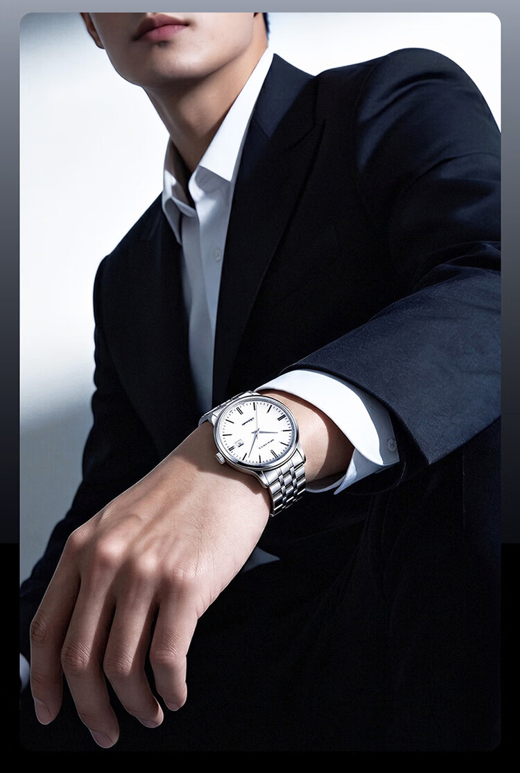 SEAGULL Men's Automatic Mechanical Watch with Date Display, Steel Strap Men's Watch, Birthday Gift for Men, Model 6613 White Dial Roman Numeral 5