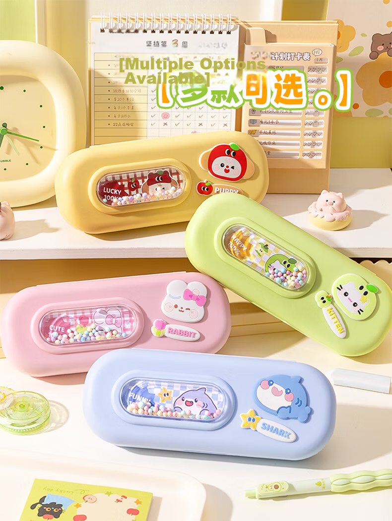 Kabaxiong Bubble Ball Double-Layer Stationery Box Large Capacity Pencil Case for Boys and Girls Green Apple Cat 9