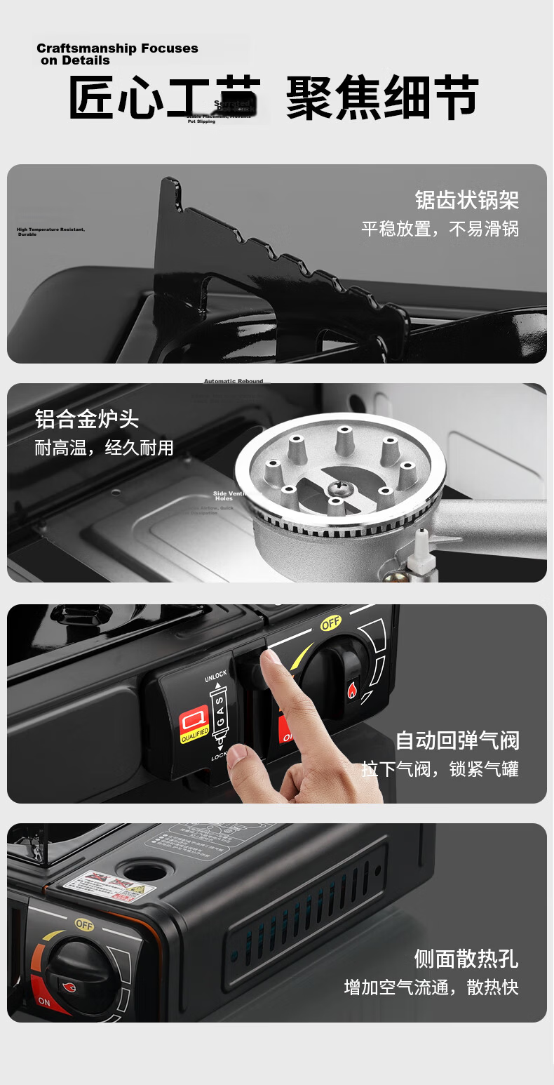Jinyu Portable Gas Stove Set for Outdoor Picnics And Camping, Compact Gas Stove with Cartridge Burner And Grill Plate, 32CM 13