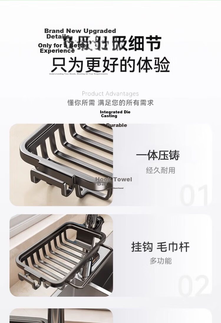 Jiabangshu Kitchen Faucet Storage Rack Sink Dishwashing Vegetable Washing Sponge Steel Wire Ball Organizer Draining Basket 15