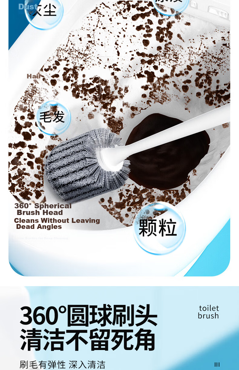 Grace Toilet Brush with Base, Wall-Mountable, Drip-Dry, No Water Accumulation, Bathroom and Squat Toilet Cleaner, No Dead Angles 6