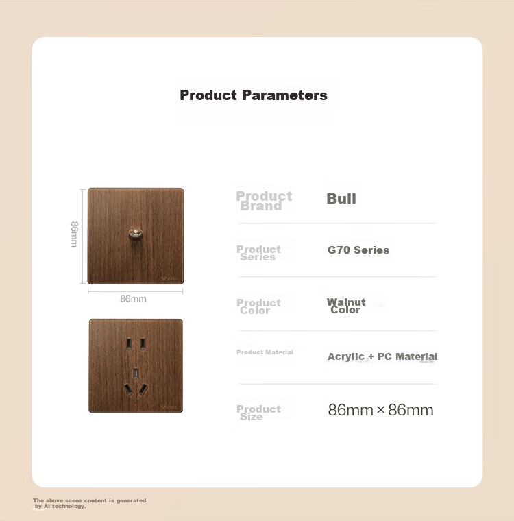 BULL Retro Switch Socket, Acrylic Ultra-Thin Panel, Three-Hole 16A Air Conditioner Socket, G70Z104 Walnut Color 22