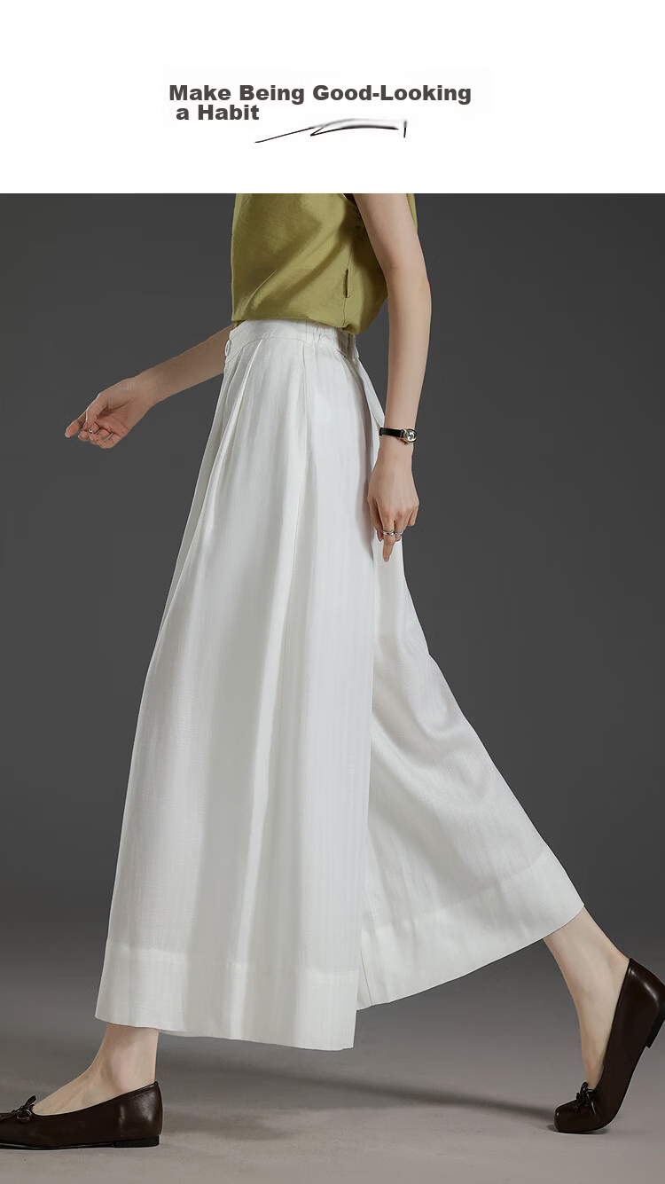 Demana [with Linen Lyocell] Summer Button High-Waist Wide-Leg Folded Slimming Cropped Casual Pants for Women Premium Feel 1