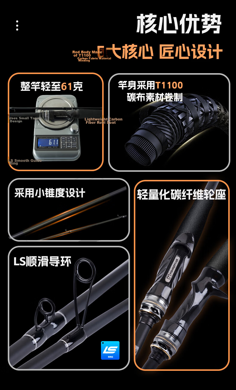 FishingFans Cold Crow Insect Rod Lure Rod Carbon Perch Rod Black Pit Competition Fishing Rod 2.13m Straight Handle ML Fast Action 2
