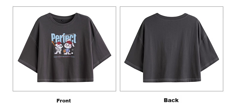 TonLion 2026 Summer Women's Patterned Mid-Short Sleeve Cropped Casual Versatile High-End Fashion Youthful T-Shirt 22