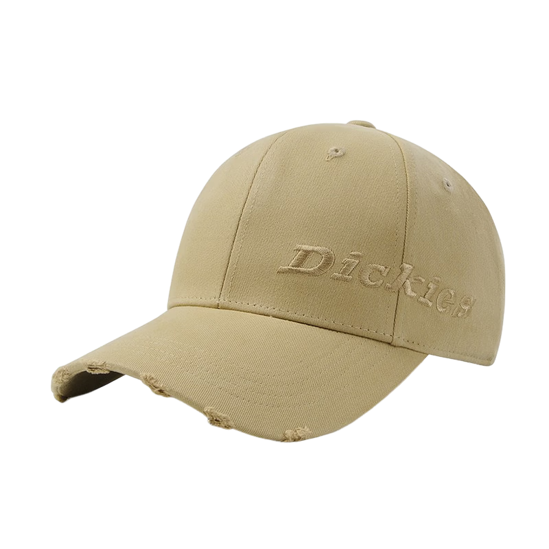 Dickies Distressed Hard Top Baseball Cap Unisex Long Brim Sun Protection Deep Fit Duckbill Hat Khaki