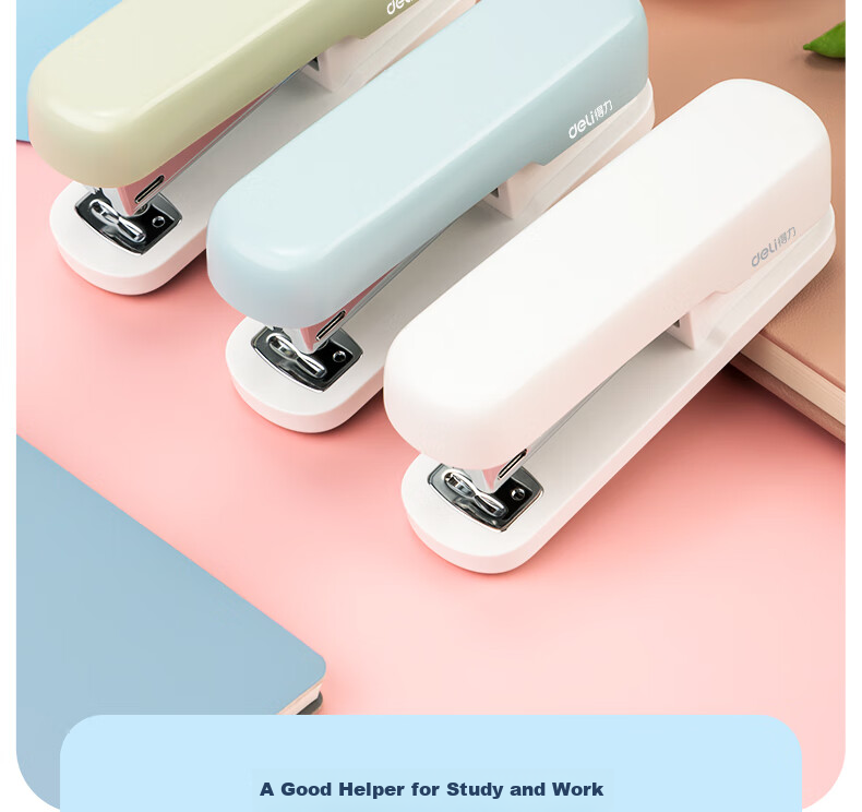 Deli 12# Student Office Stapler, Macaron Color, Compatible with 24/6 Or 26/6 Staples, Light Green, TA301-A 2