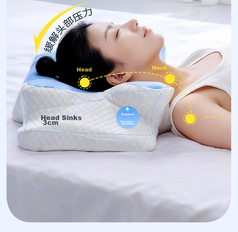 Zhiguozhe Neck Support Pillow Side Sleeping Cervical Pillow Deep Sleep Anti-Snore Adult Ergonomic Butterfly Memory Foam Pillow 11