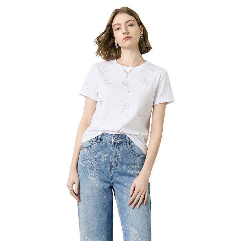 Yanyu White Short Sleeve T-Shirt Women 2026 Summer Round Neck Loose Casual Basic High-End Top White S