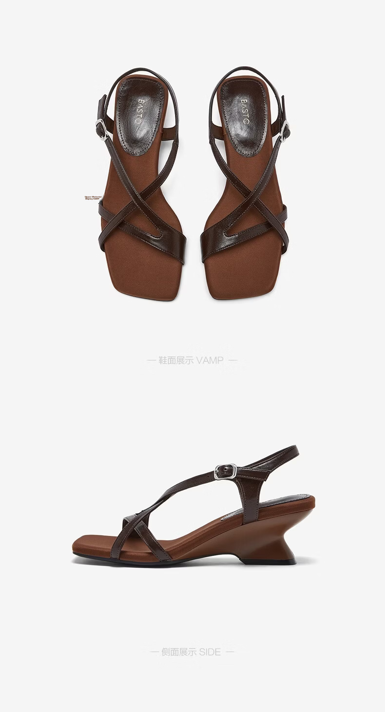 Basto 26 Summer Rome Sandals Fashion Trendy Chunky Heel Women's Shoes F5028BL6 Beige 40 14
