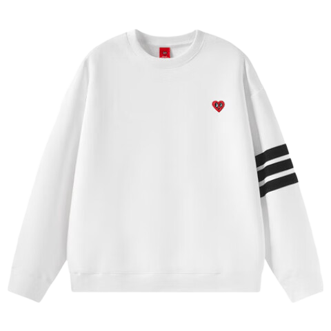 Charles Peach Heart American Style Three Stripes Crewneck Sweatshirt Loose Fit Spring Autumn Couple New Heart Embroidery Long Sleeve Light Heather Gray L
