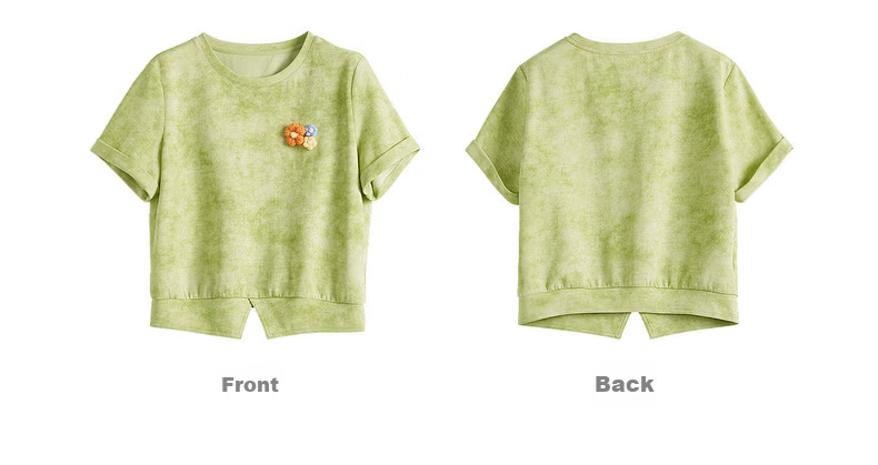 Sllsky Handmade 3D Crochet Tie-Dye Short Sleeve T-Shirt Women Straight Shoulder Crew Neck Cropped Top 2026 Summer New Arrival 20