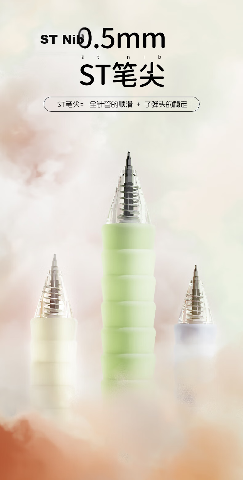 MASMARCU Dawn Light, MASMARCU All Are Meow Retractable Quick-Drying 0.5mm Gel Pens, Large Capacity Exam Writing Pens, Needle-Tip Conical Tip Smooth Black Ink Pens, 3 Pcs/set AGPK2643 5