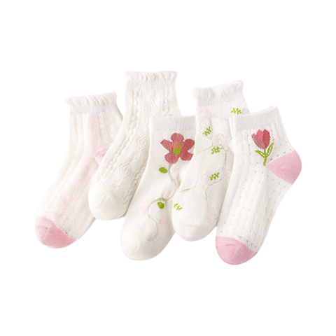 Bingxuemumian Children's Socks, Girls' Summer Thin Mesh Mid-Calf Cotton Socks, Big Kids' Baby Shorts, Cute Princess Breathable Socks
