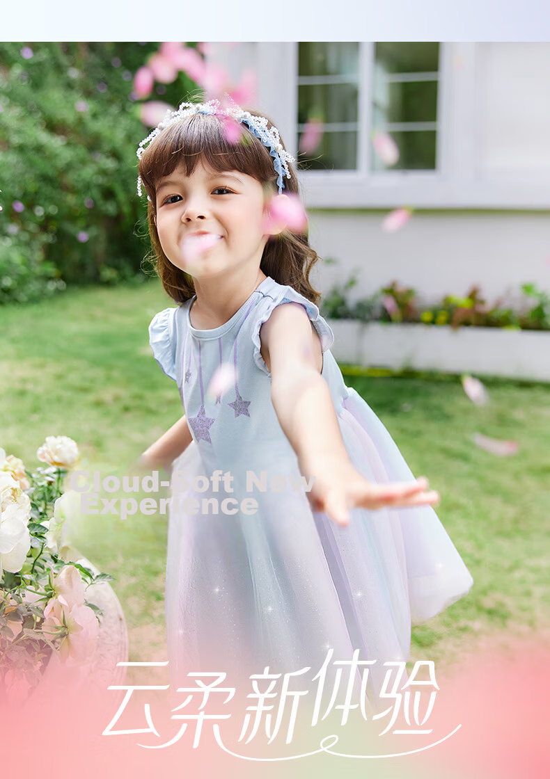 JELLYBABY Flutter Sleeve Fairy Dress Summer Girls Baby Patchwork Mesh Breathable Lightweight Skirt 8