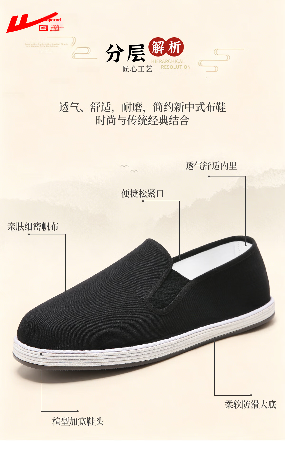 Warrior New Beijing Cloth Shoes Thousand-Layer Sole Non-Slip Soft Sole Comfortable Elderly Men's Shoes 1950 Black Size 42 4