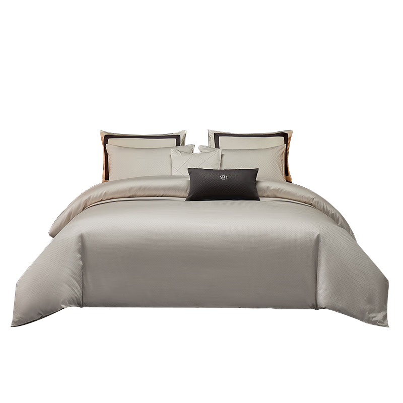 Hilton Four-Piece Set Hotel Pure Cotton 60-Count A-Class Bedding Duvet Cover and Fitted Sheet Elegant Gray 1.5m Bed