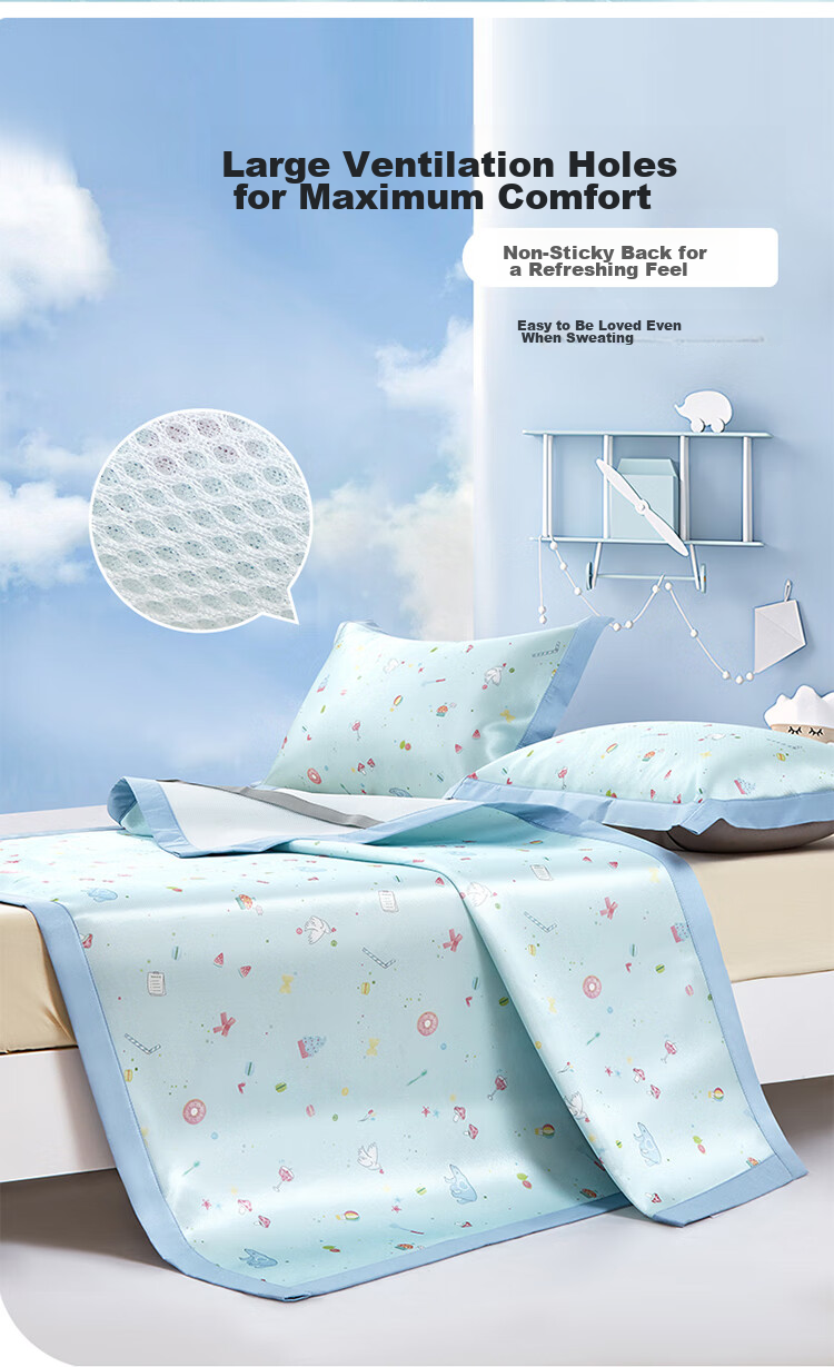 Fuannaertong Class A Cooling Mat with Printed Cooling Design, Soft Mat Set for Two People, Three Pieces, Green, 1.8*2 Meters [Washable] 6