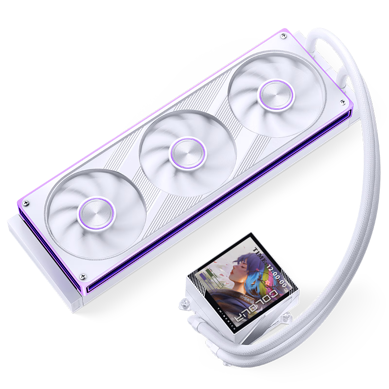JONSBO TM-360E White Integrated Display All-in-One Liquid Cooler (Triple ARGB Fans/One-Line Motherboard Connection/3.95-inch IPS Screen/Magnetic Cooling Head)