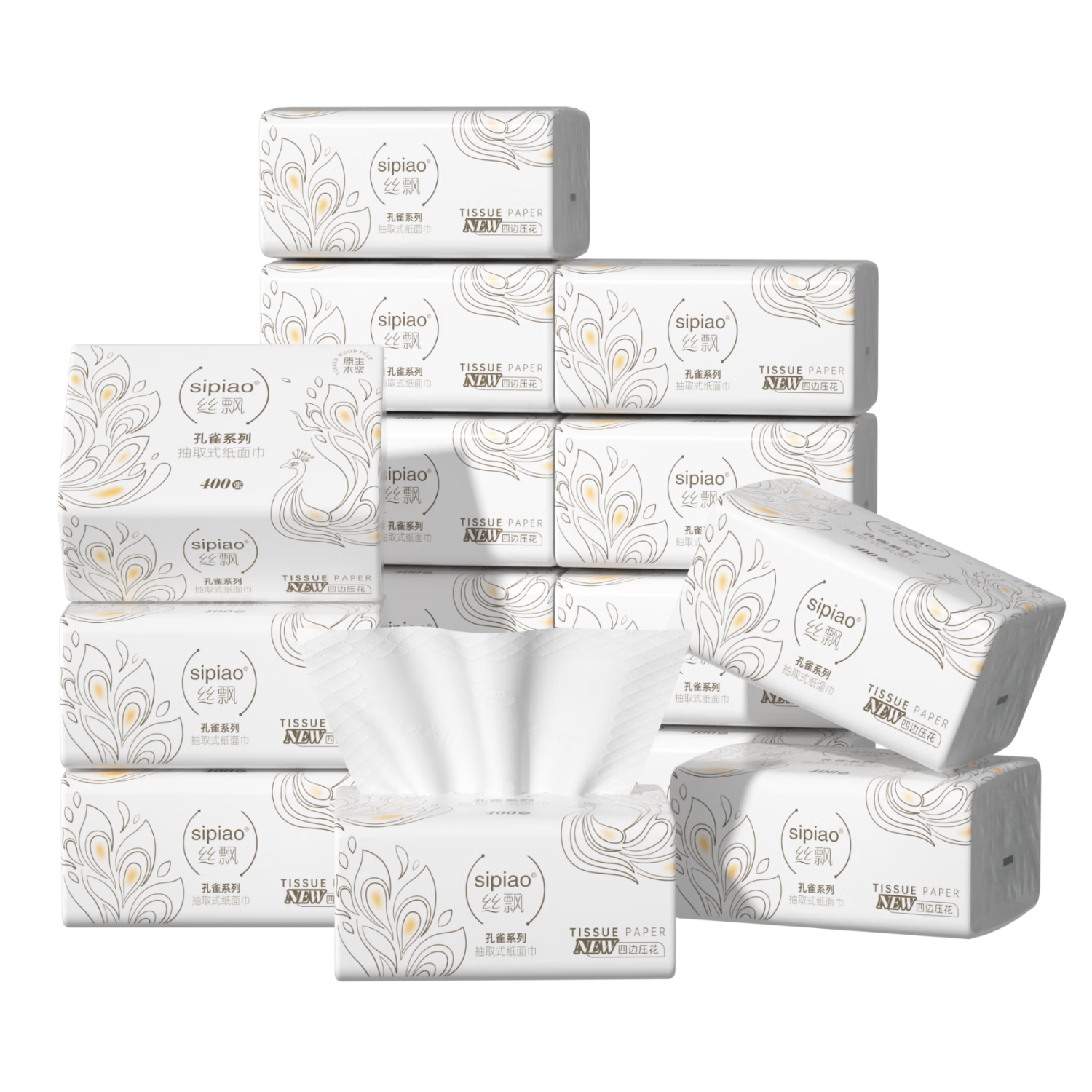 Silk Float Peacock 4-Ply Facial Tissue 400 Sheets 20 Packs Bulk Household Napkins Paper Towels