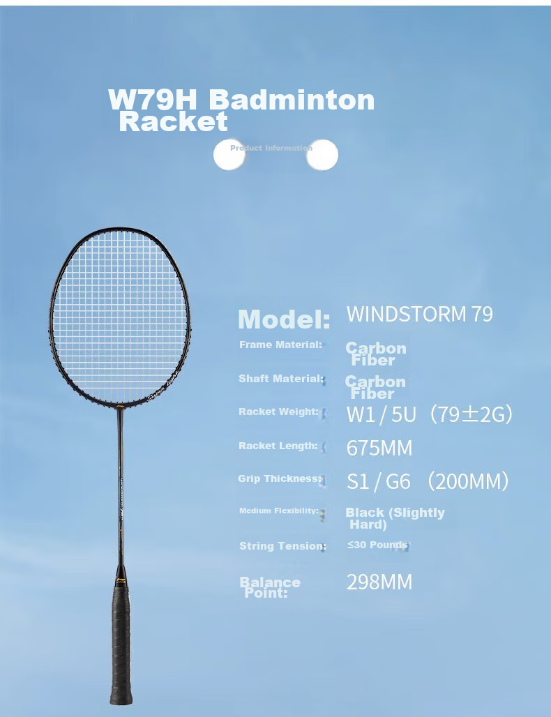 Li-Ning Badminton Racket Storm 79, Full Carbon High Weight WS79 Ultra-Light 5U Black Unstrung Racket, Single Racket AYPT449-5 12