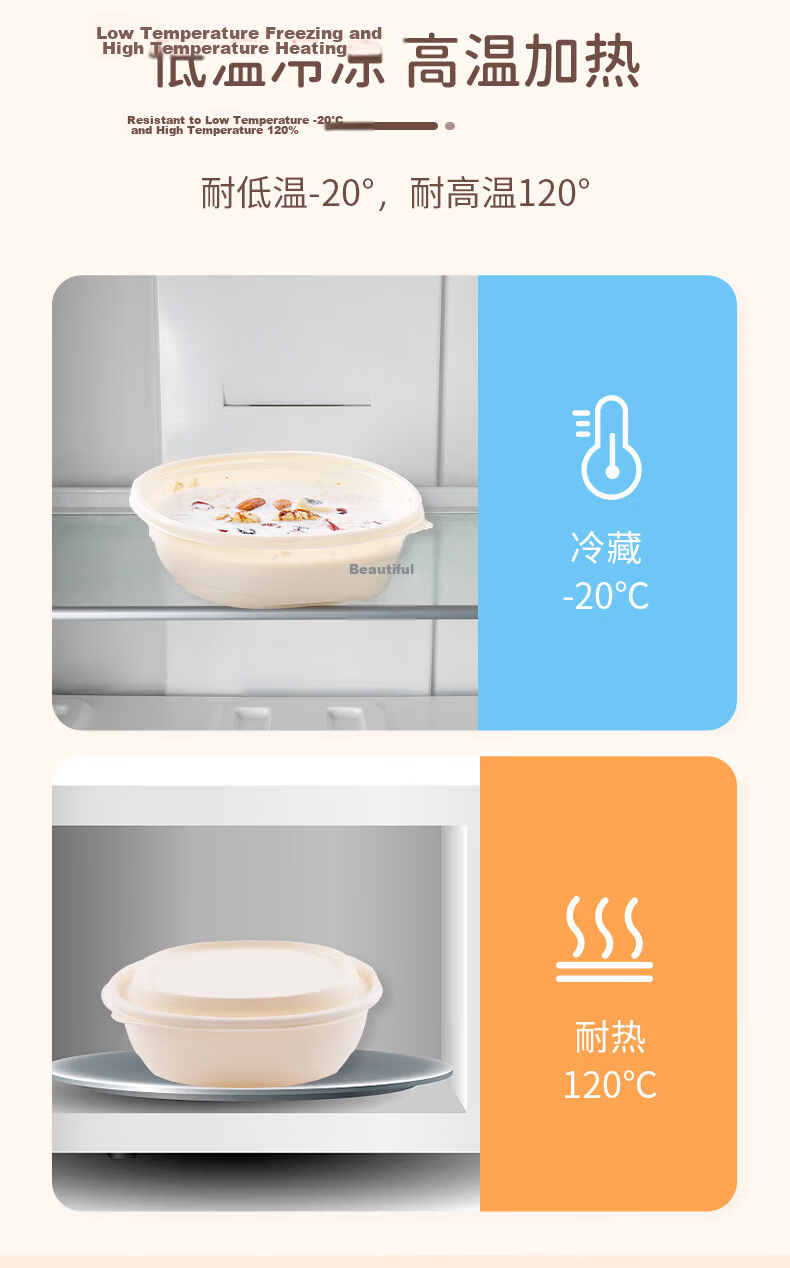 Xingfang Disposable 550ml Biodegradable Corn Starch Takeout Food Containers Eco-Friendly Round Lunch Boxes 20 Sets 6