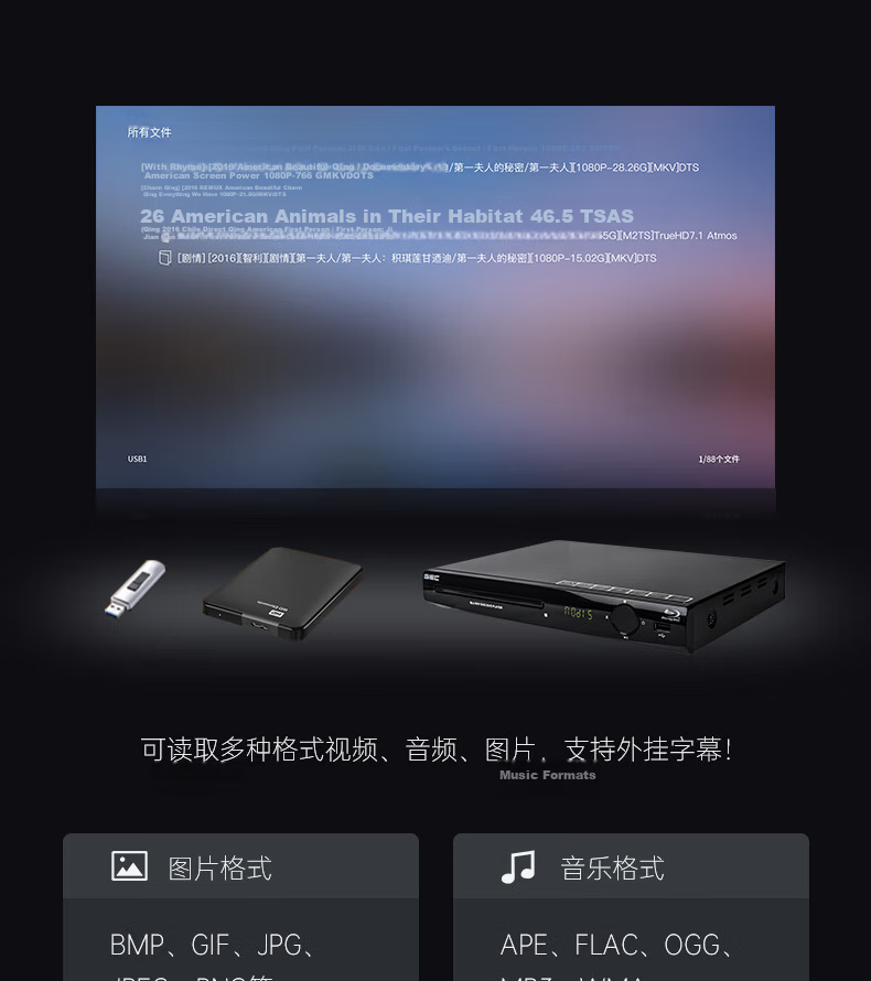 GIEC BDP-G4300 Blu-Ray DVD 3D Player, 5.1 Channel, Dolby DTS Decoding, HD Disc Player CD, USB Drive, Hard Drive, Player, 1080P HD 12