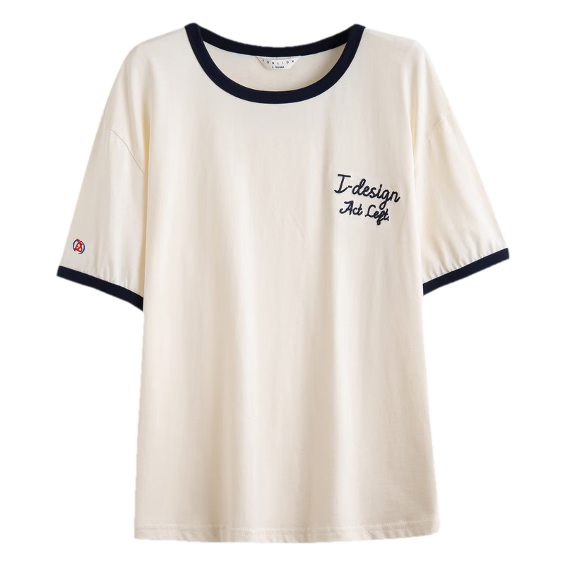 TonLion 2026 Summer New Women's Short Sleeve T-Shirt American Vintage Casual Simple Design Loose Fit Cotton