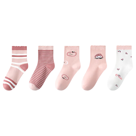 LangSha Children's Socks for Girls, Spring Autumn Winter Mid-Calf Cotton Socks, Comfortable Breathable Soft Socks for Older Children And Students, Cute Lace Trim Socks