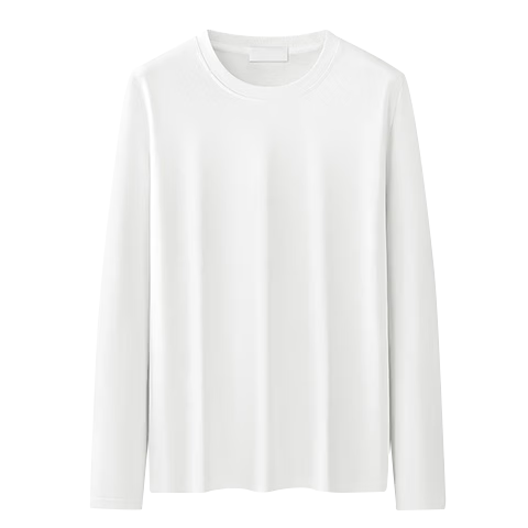 Ordifen Men's Base Shirt, 100% Cotton Long Sleeve T-Shirt, Spring/Summer, Small Collar, Slim Fit, Solid Color, White, Size M