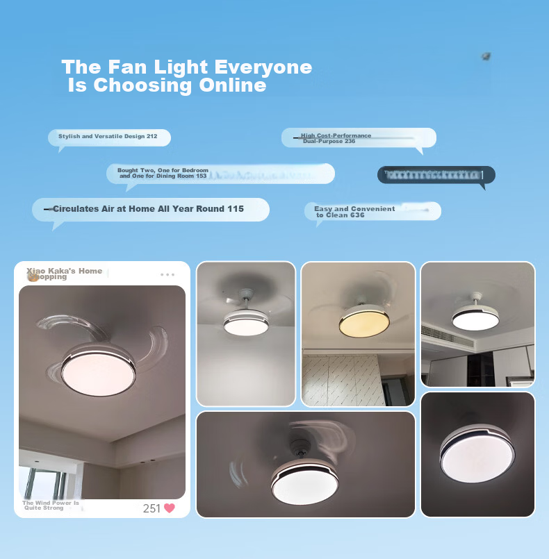 Great Wall LED Invisible Fan Light Ultra-thin Eye Protection Living Room Bedroom Dining Room Ceiling Fan Light Integrated 2026 Zhongshan Fan Light Fixture 4