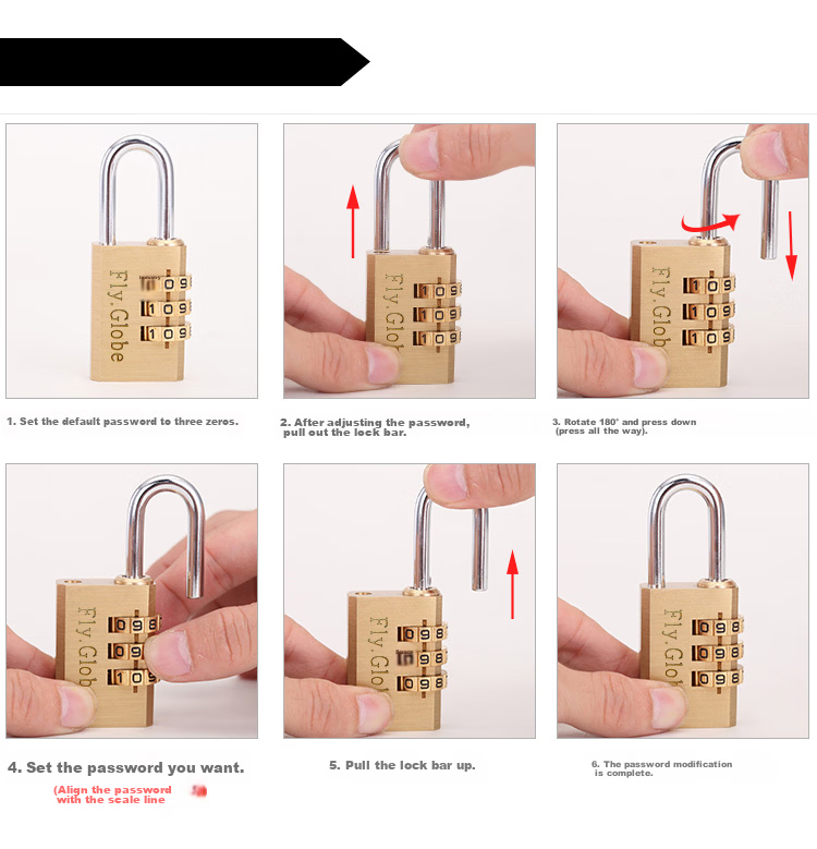 Fly.Globe) Anti-Theft Combination Lock, Luggage Padlock, Wooden Door Drawer Lock, All-Copper Waterproof Rust-Proof Lock 11