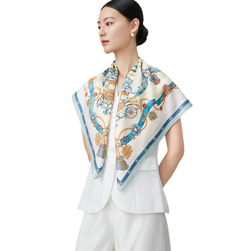 Shanghai Story Spring New 100% Mulberry Silk Printed Square Scarf Chinese Style Women's Silk Scarf Gift Box for Girlfriend