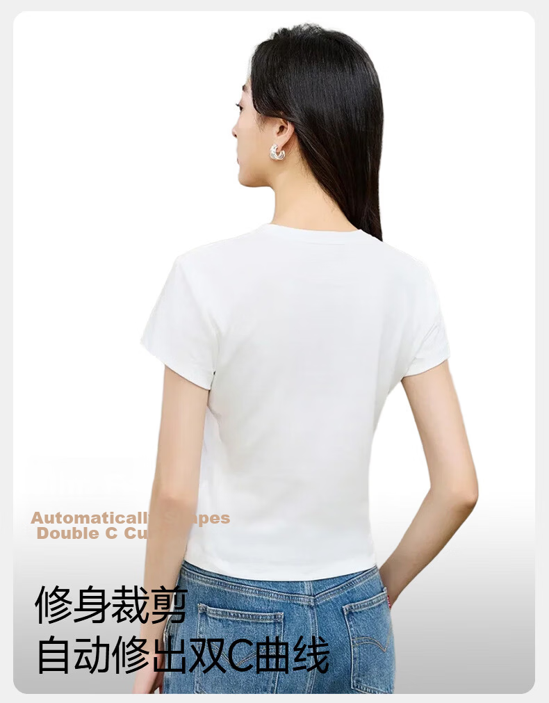 Langsha Women's Short Sleeve High Cotton T-Shirt Summer Slim Fit Casual Solid Color Top 11