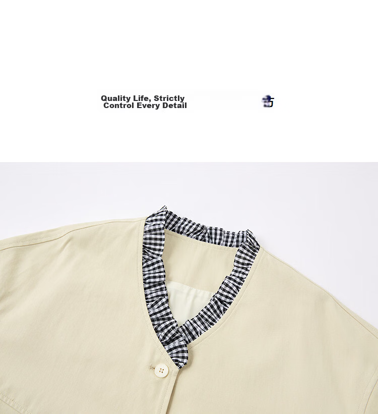 Demana [Pure Cotton Weave] Spring Simple Style V-Neck Plaid Patchwork Drawstring Hem Loose Petite Women's Jacket 11