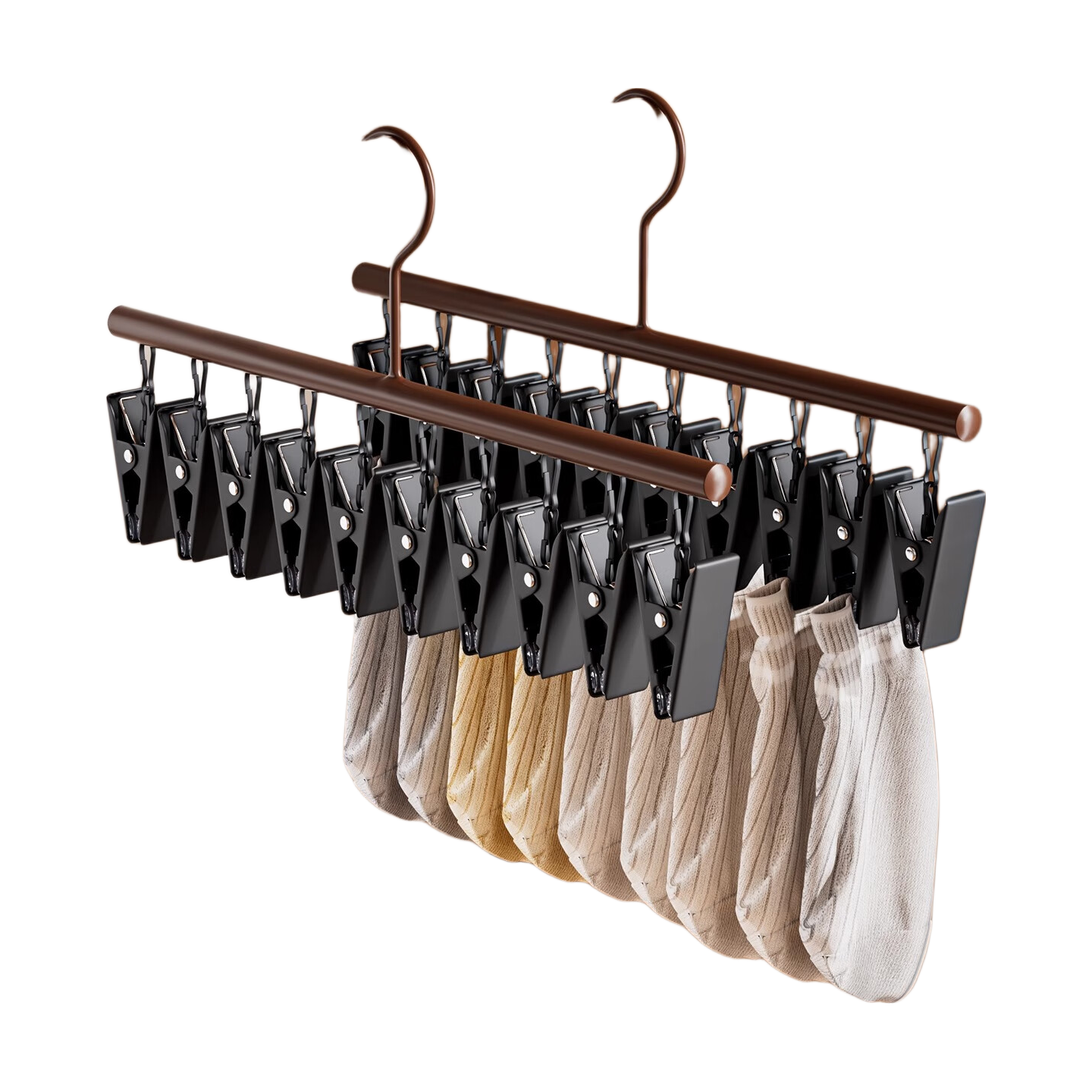 Bonny Home Beech Wood Sock Drying Rack Multi-Clip Household High Manganese Steel Multifunctional Sock Hanger for Underwear and Pants Drying Tool