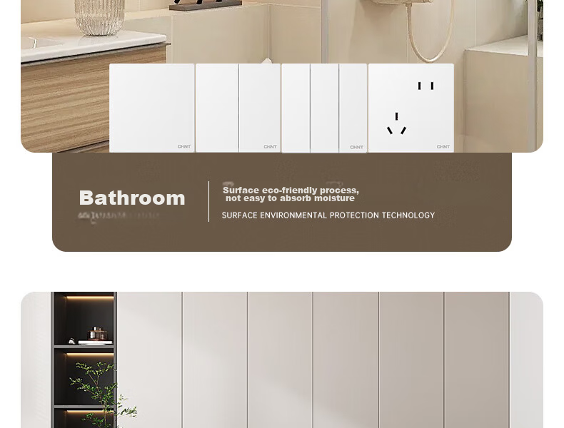 CHNT Switch Socket No-Paint Cream Style Large Panel Socket Faceplate Concealed X1M One-Gang Single-Control Five-Hole 31