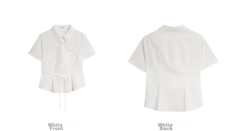 INMAN 100% Xinjiang Cotton Simple Tie-Waist Short Sleeve Shirt 2026 Summer New Embroidered Top White S 30