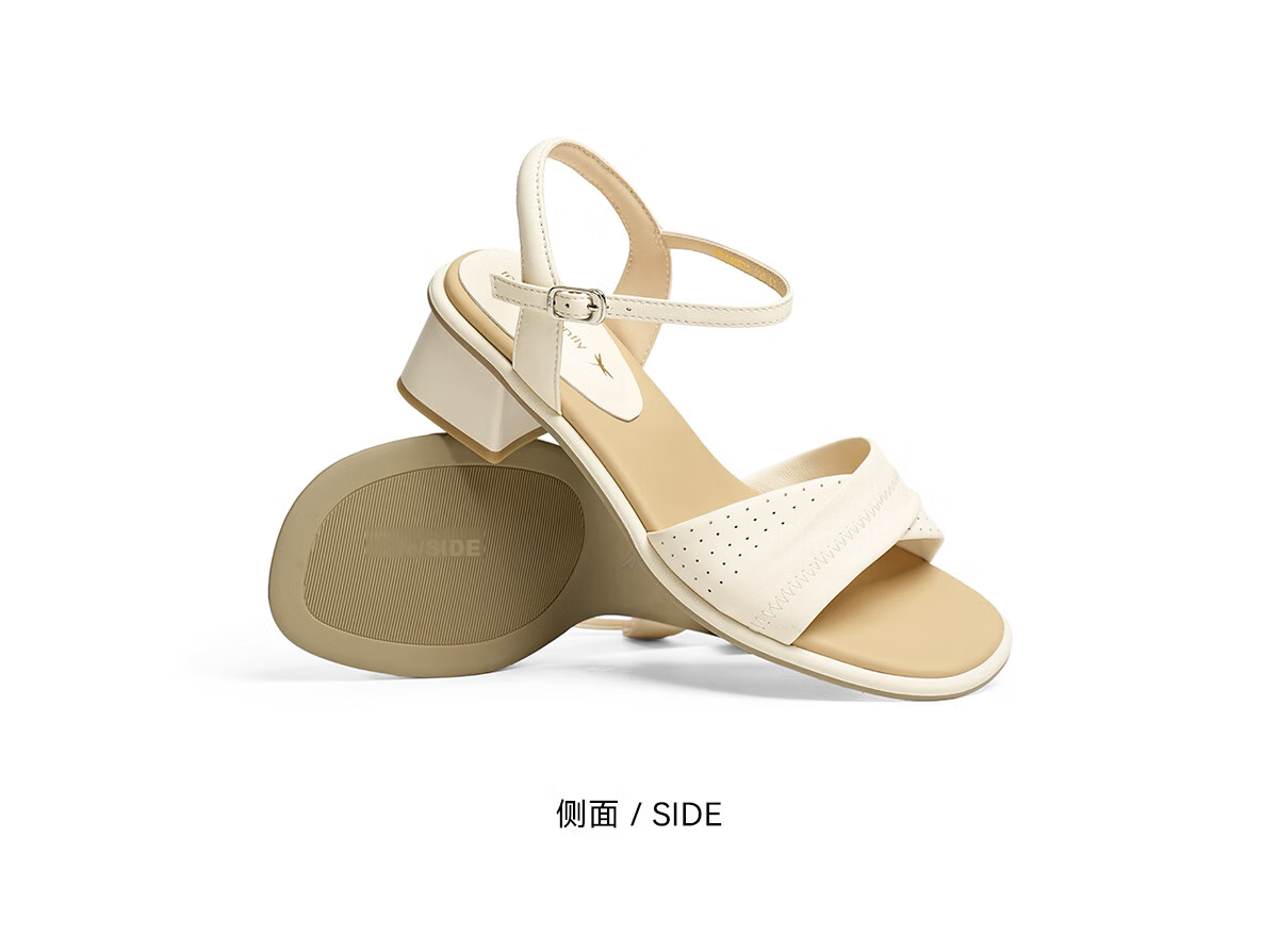 Red Dragonfly Women's Sandals Summer 2026 New Thick Heel Commuter Comfortable Sheepskin Elegant Thick Heel Sandals WFK26057 Blue Size 37 10